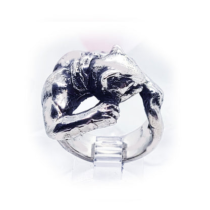 Super Cat with Tattoo Sterling Silver Ring