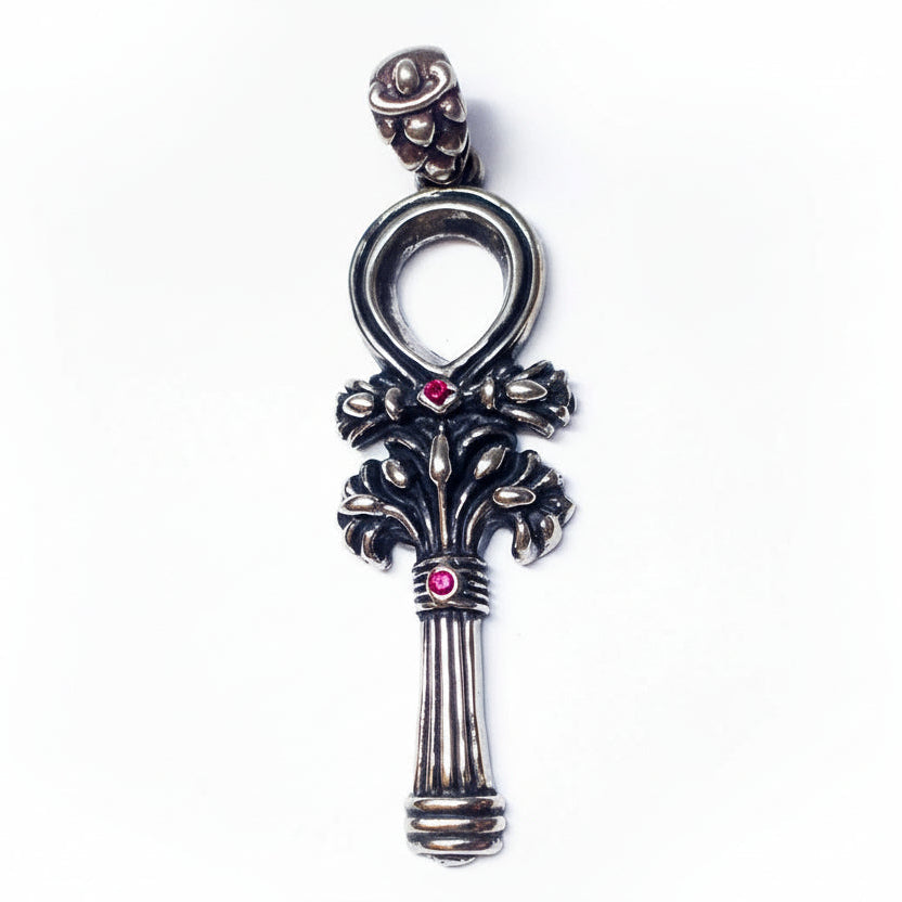 Symbol Of Life Sterling Silver Pendant with Rubies