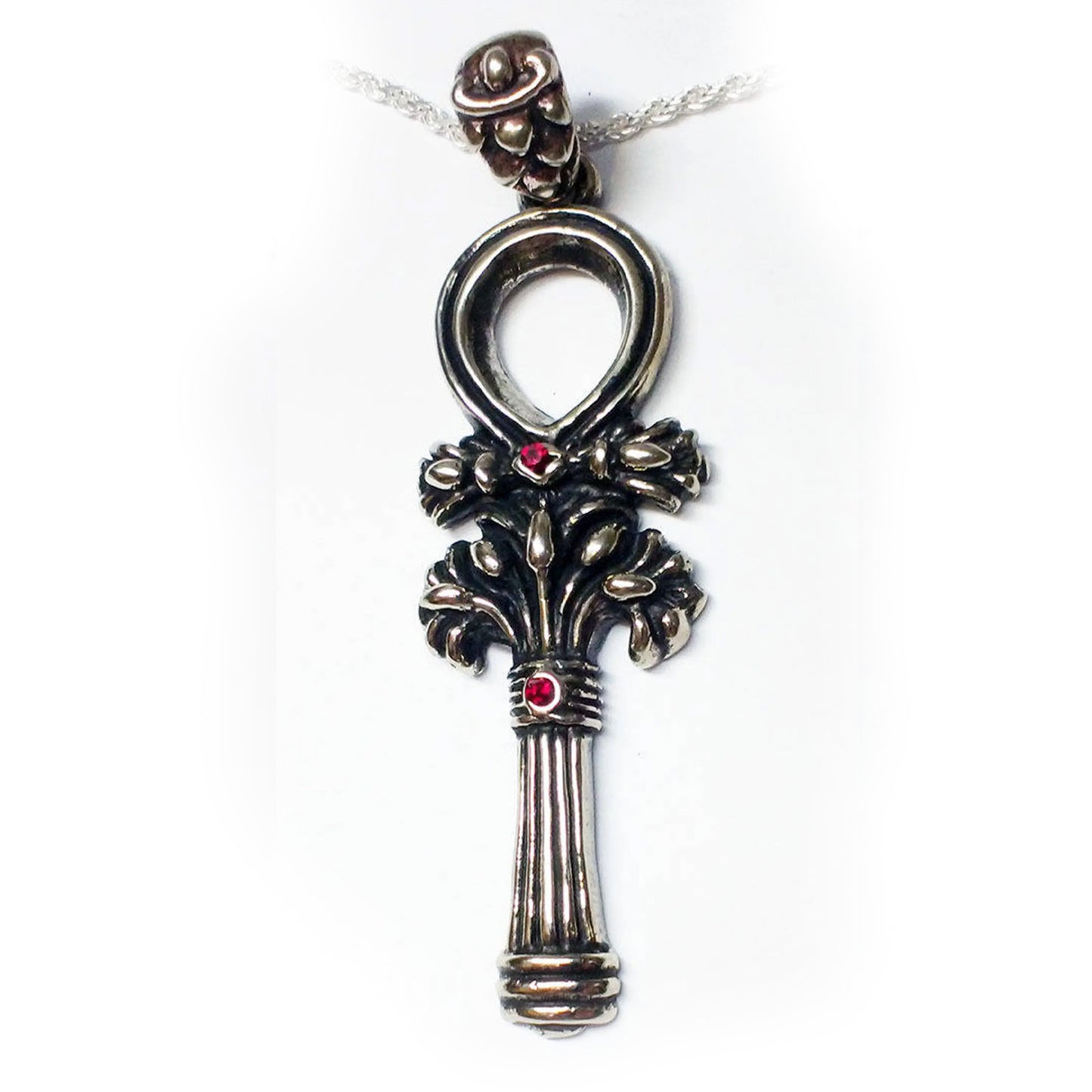 Symbol Of Life Sterling Silver Pendant with Rubies