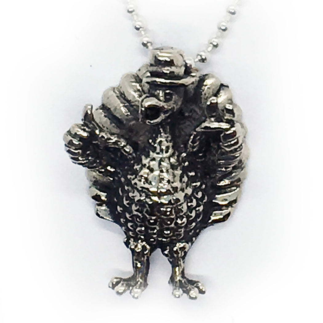Thanksgiving Happy Turkey Silver Pendant