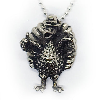 Thanksgiving Happy Turkey Silver Pendant