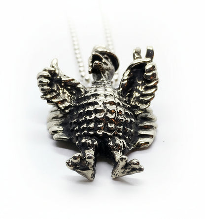 Thanksgiving Happy Turkey Silver Pendant