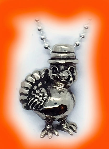 Thanksgiving Baby Turkey Silver Pendant