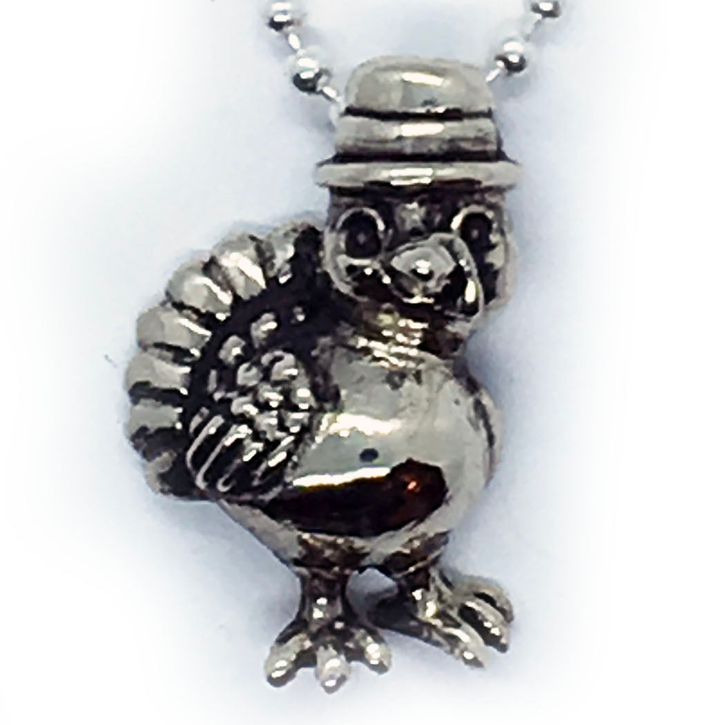 Thanksgiving Baby Turkey Silver Pendant