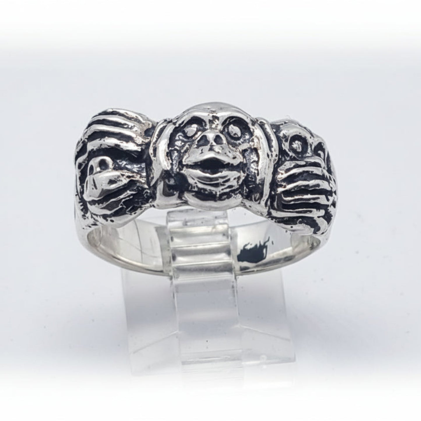Three Wise Monkeys Silver Ring