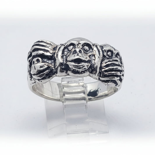 Three Wise Monkeys Silver Ring