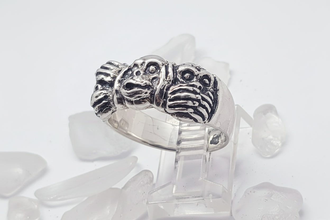 Three Wise Monkeys Silver Ring