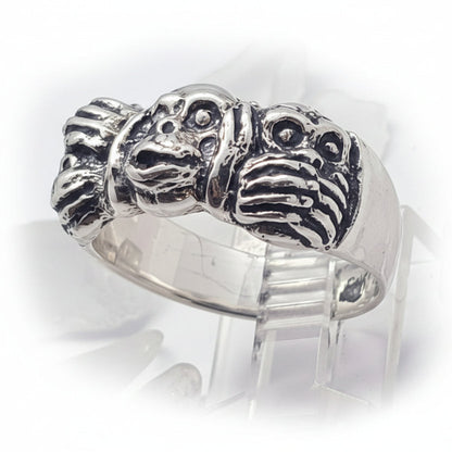 Three Wise Monkeys Silver Ring
