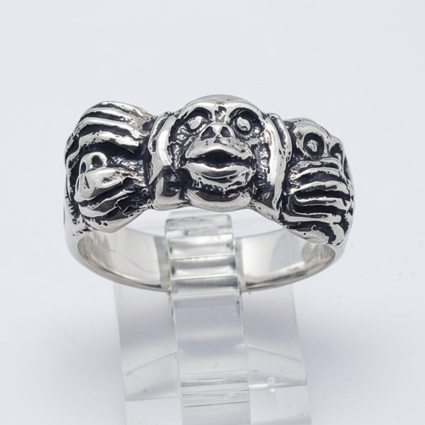 Three Wise Monkeys Silver Ring