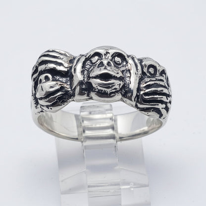 Three Wise Monkeys Silver Ring