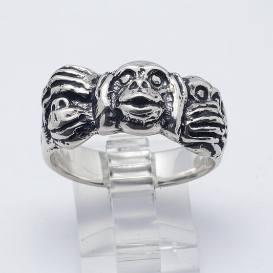 Three Wise Monkeys Silver Ring