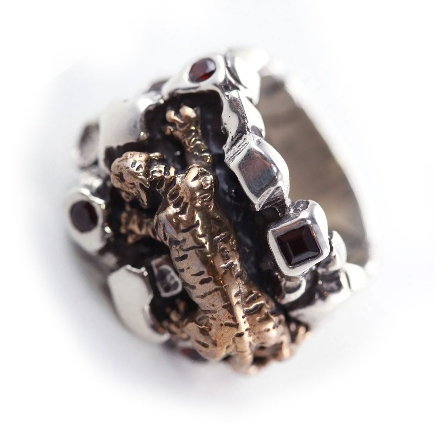 Tiger On The Rock Sterling Silver Bronze Ring