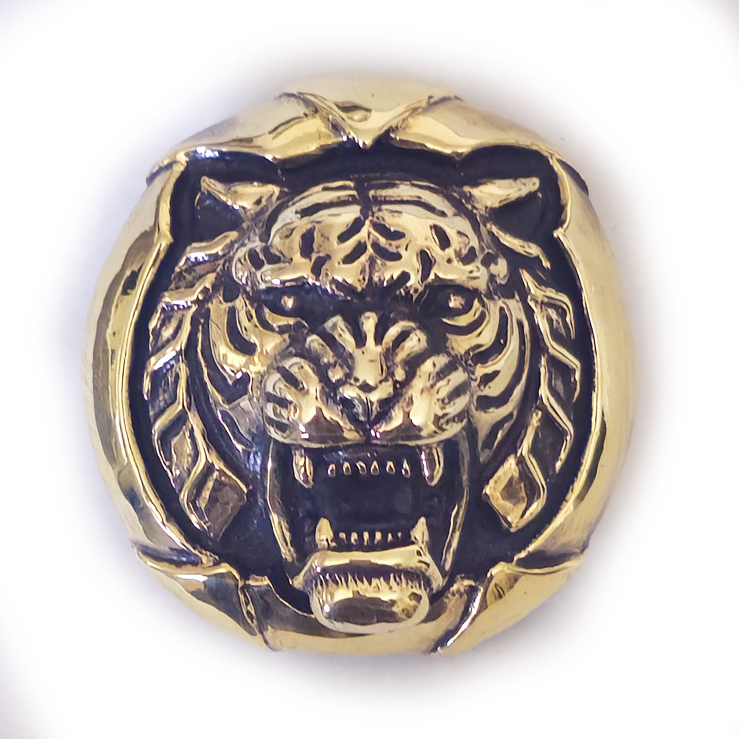 Tiger Angry Head Brass Round Belt Buckle