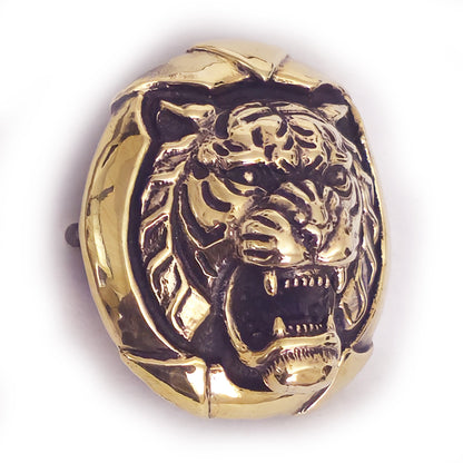 Tiger Angry Head Brass Round Belt Buckle