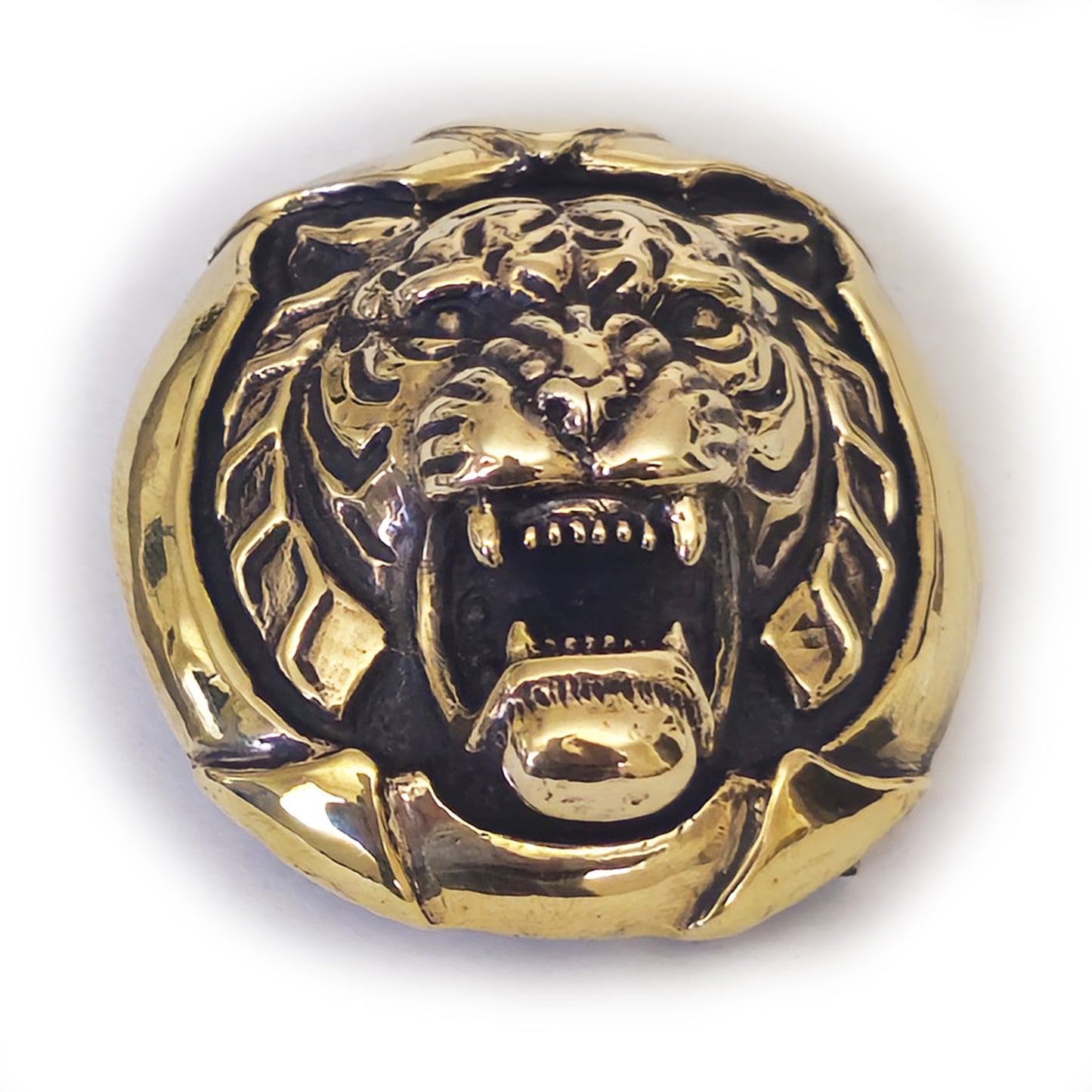 Tiger Angry Head Brass Round Belt Buckle