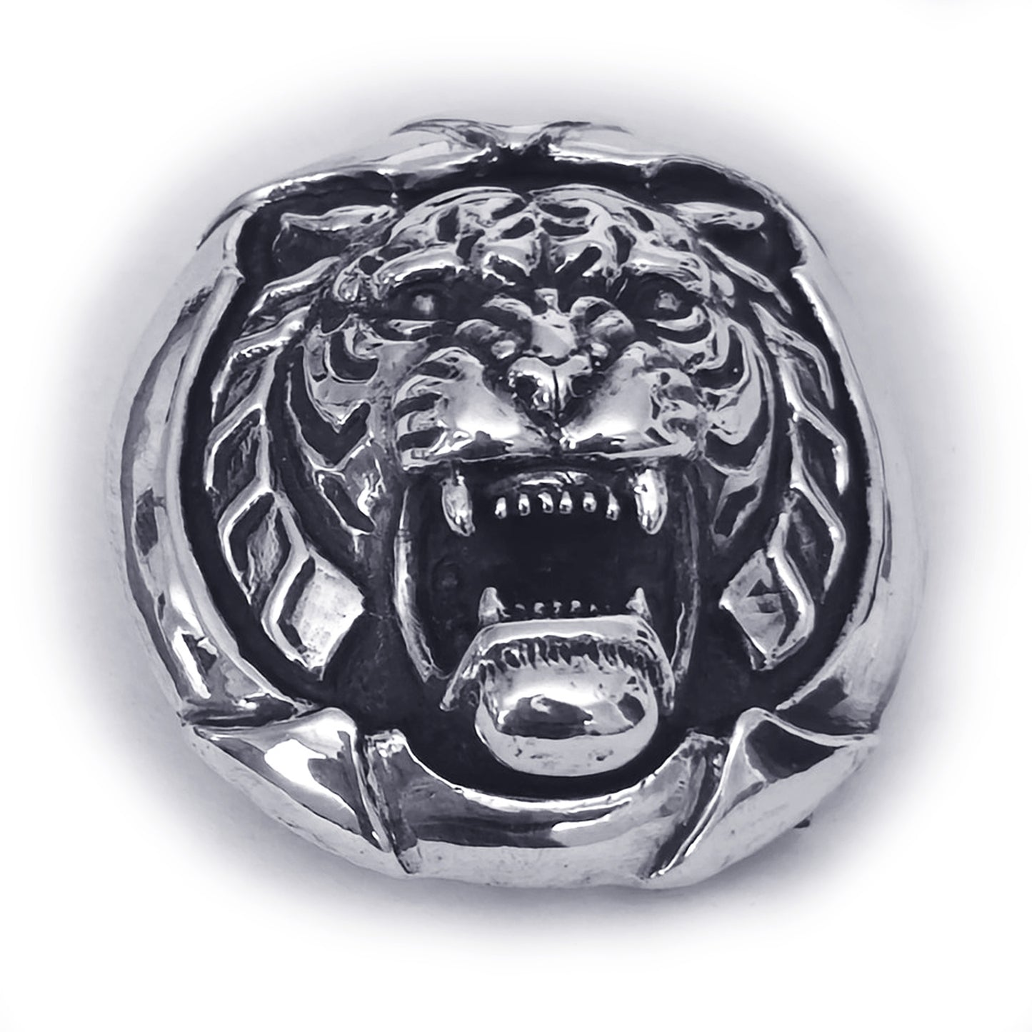 Tiger Angry Head Sterling Silver Round Belt Buckle