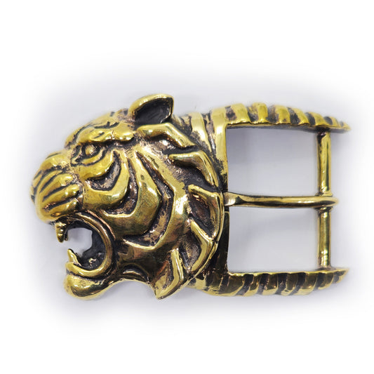 Tiger Angry Head Brass Belt Buckle