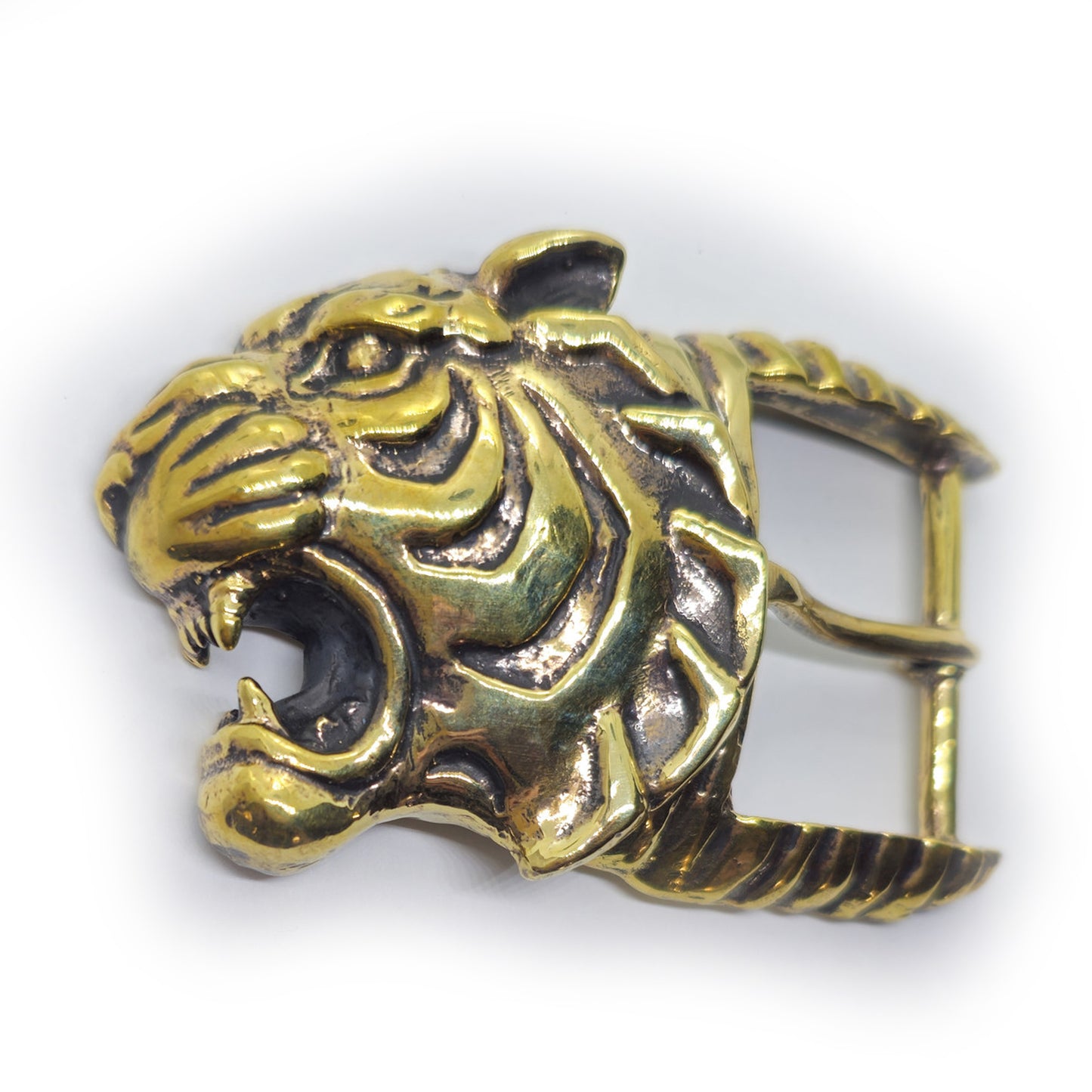 Tiger Angry Head Brass Belt Buckle