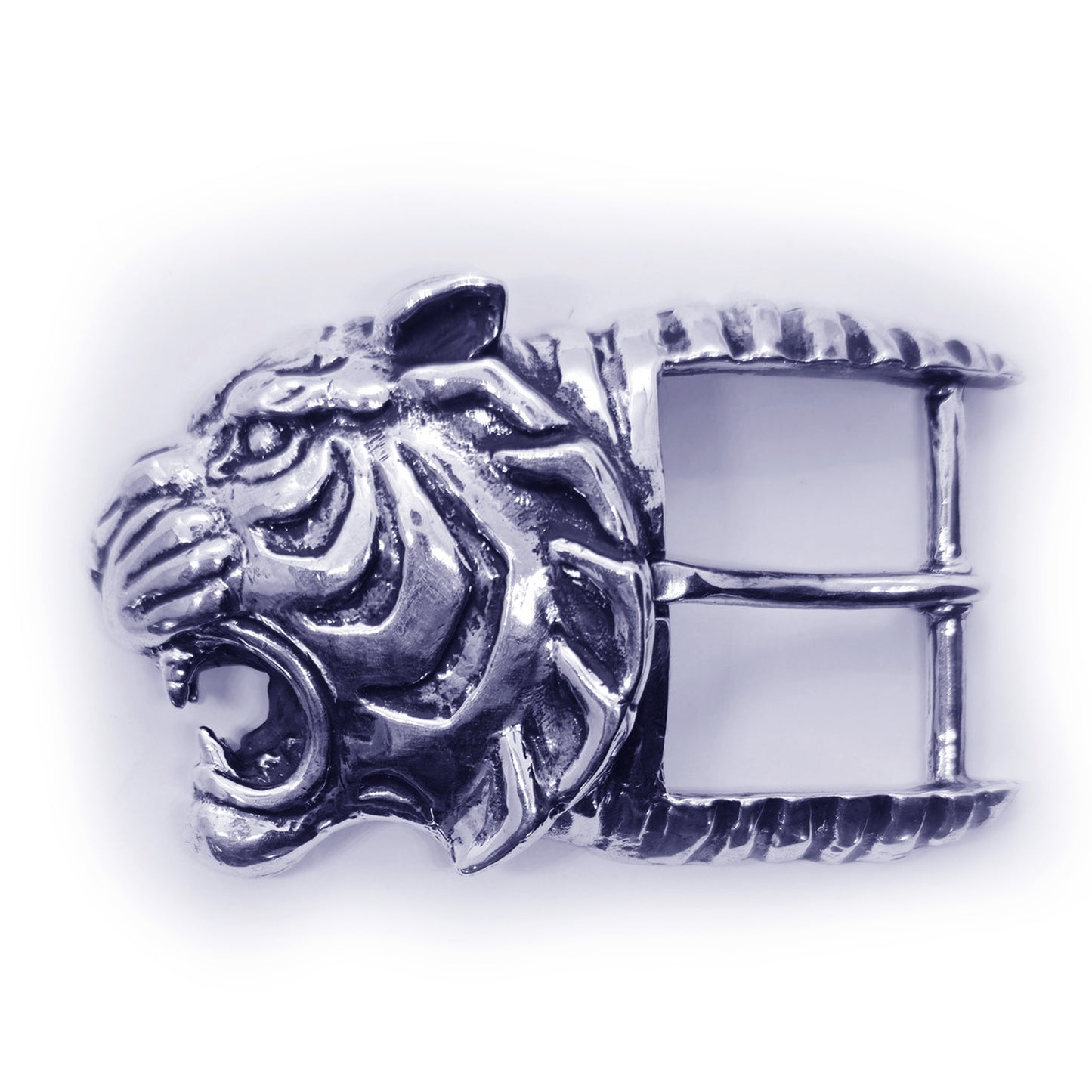 Tiger Angry Head Sterling Silver Belt Buckle