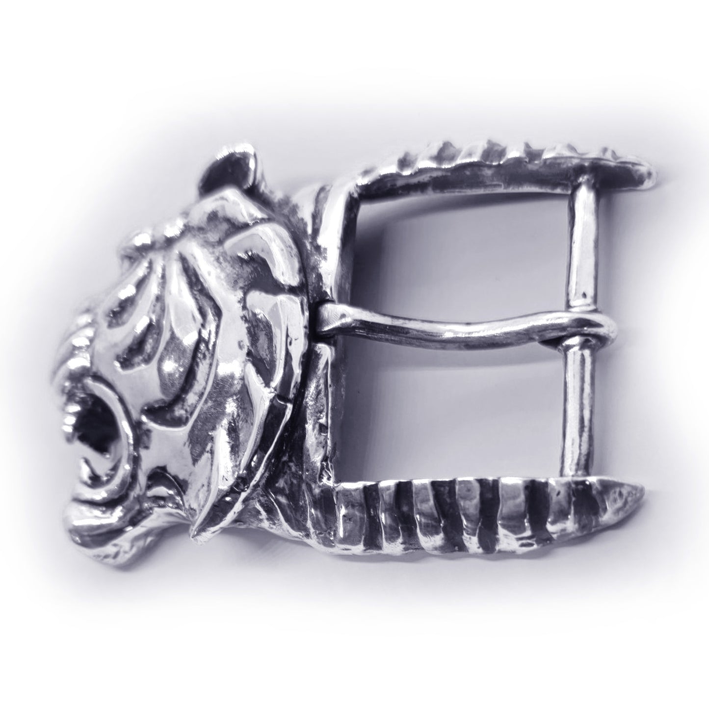 Tiger Angry Head Sterling Silver Belt Buckle