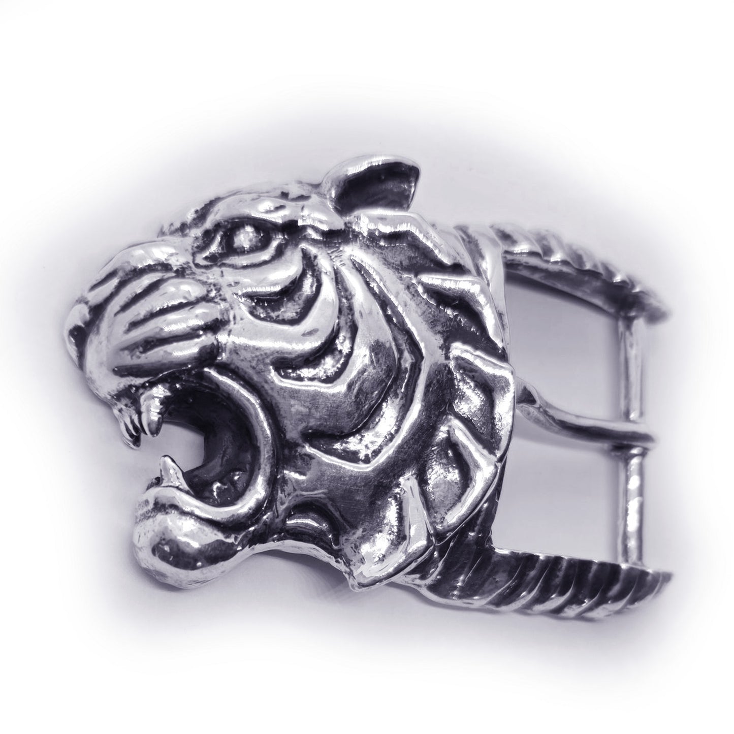 Tiger Angry Head Sterling Silver Belt Buckle