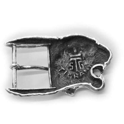 Tiger Angry Head Sterling Silver Belt Buckle