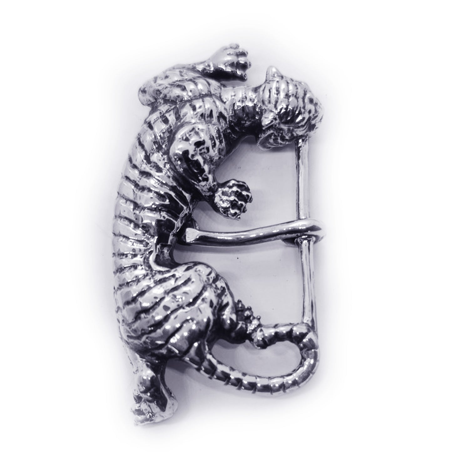 Tiger Hunting Sterling Silver Belt Buckle