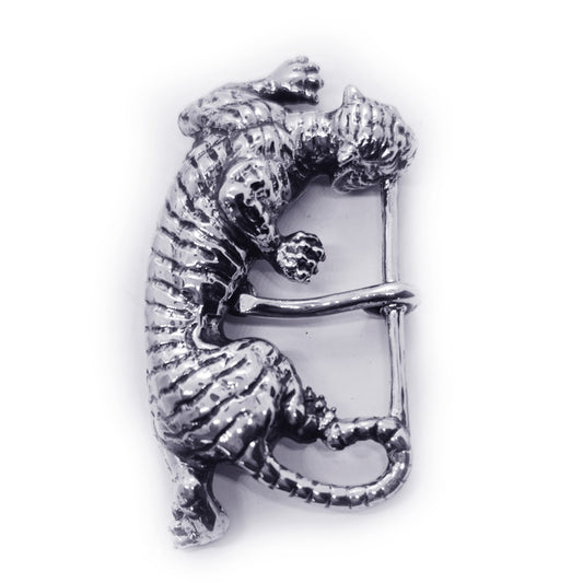 Tiger Hunting Sterling Silver Belt Buckle