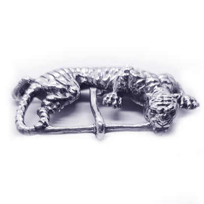 Tiger Hunting Sterling Silver Belt Buckle