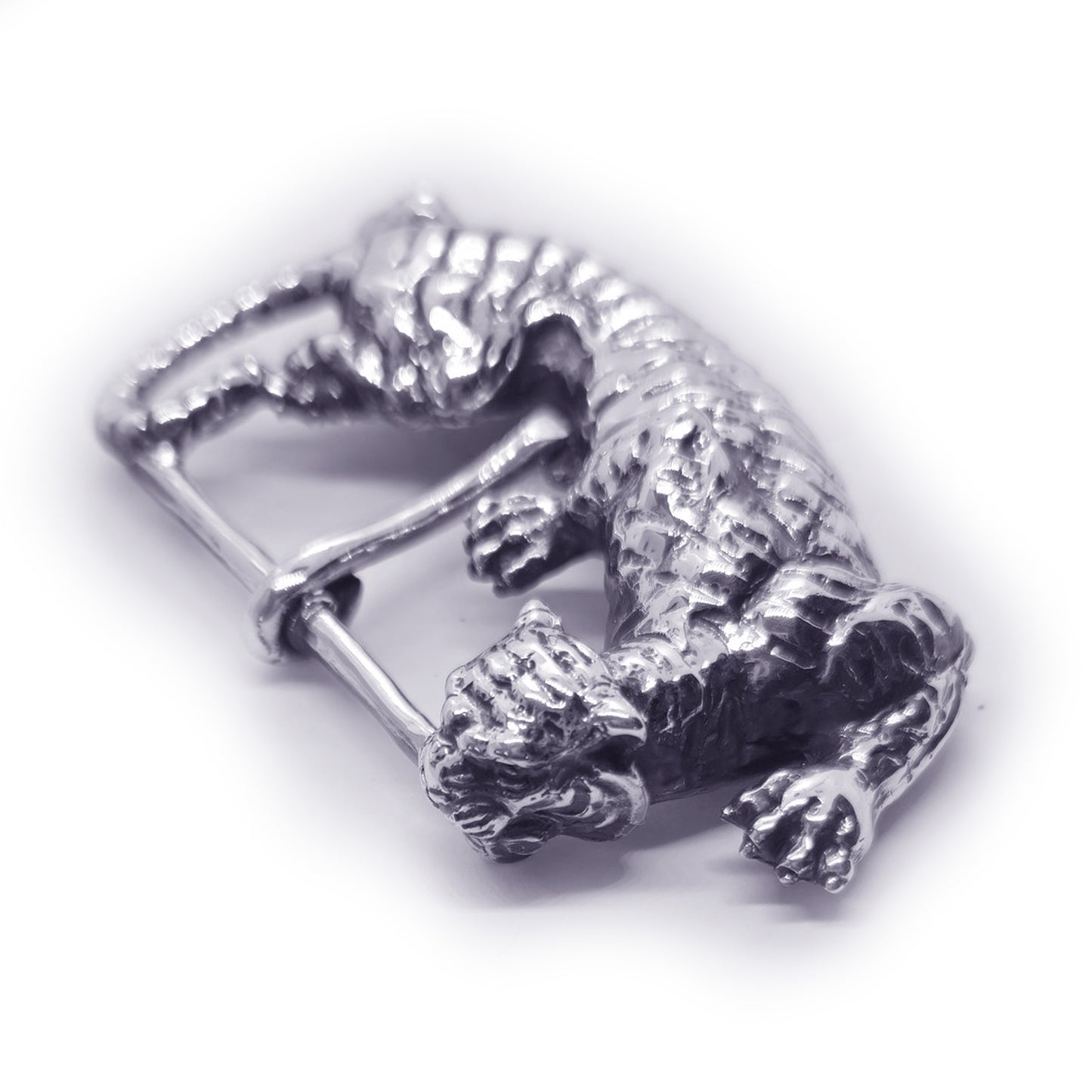 Tiger Hunting Sterling Silver Belt Buckle