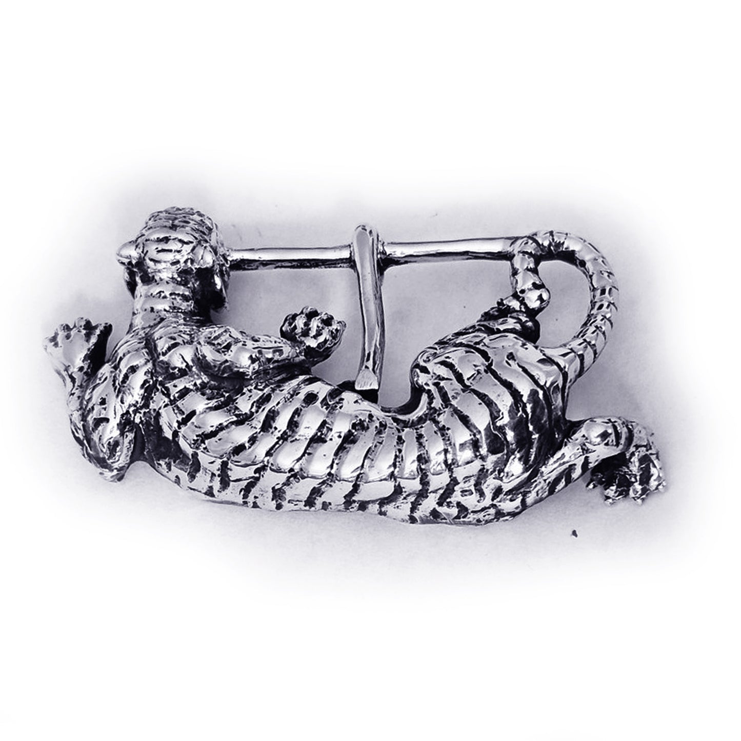 Tiger Hunting Sterling Silver Belt Buckle