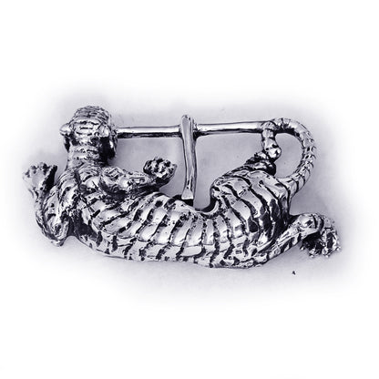 Tiger Hunting Sterling Silver Belt Buckle