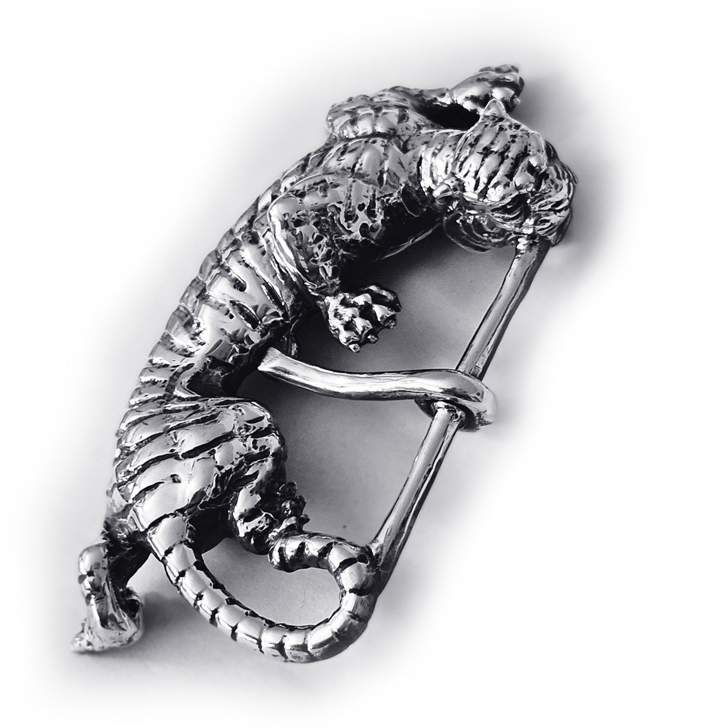 Tiger Hunting Sterling Silver Belt Buckle