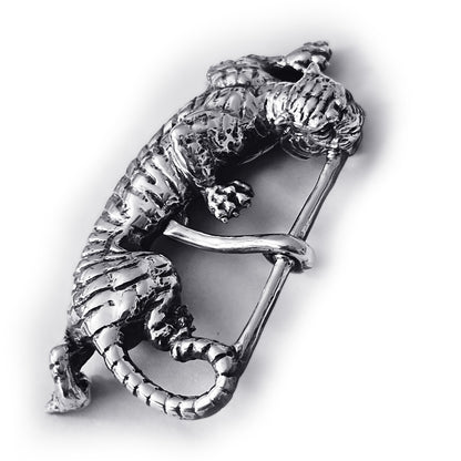 Tiger Hunting Sterling Silver Belt Buckle