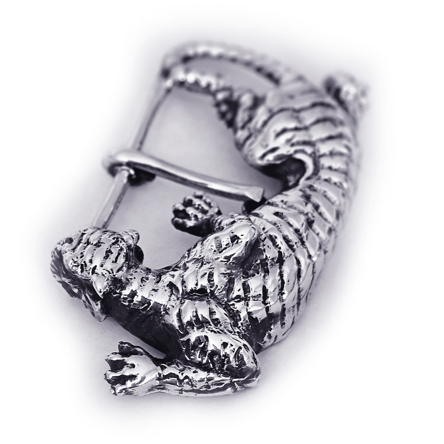 Tiger Hunting Sterling Silver Belt Buckle