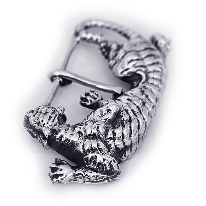 Tiger Hunting Sterling Silver Belt Buckle