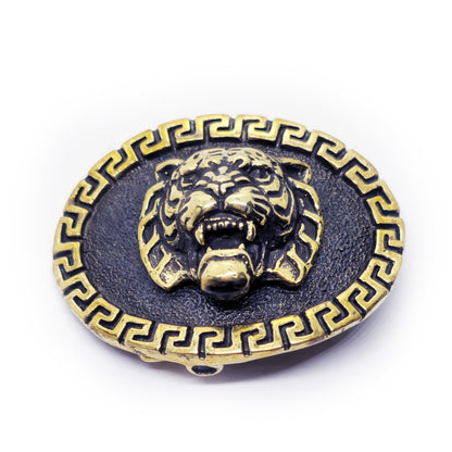 Tiger with Ancient Classic Design Oval Shape Brass Belt Buckle