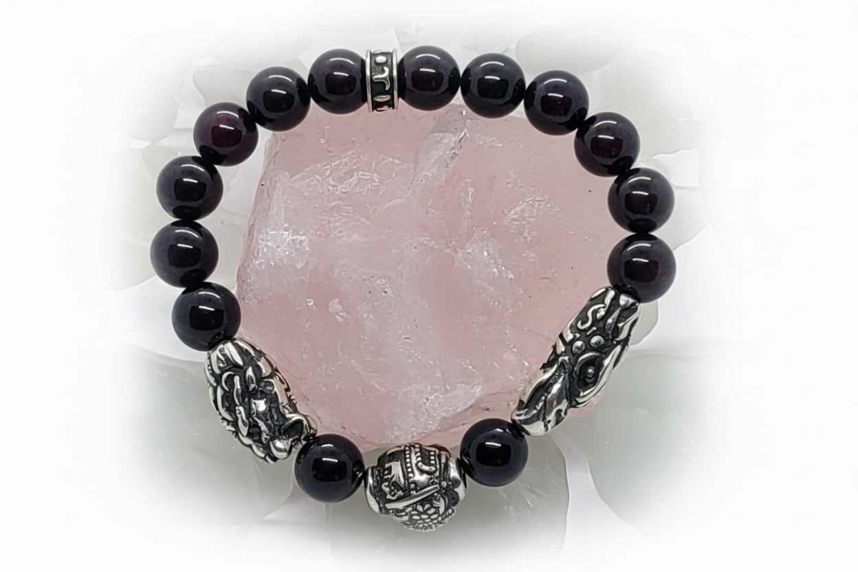 Tigran The Great and Lion and Eagle Silver Beads with Garnet stone Beads Bracelet