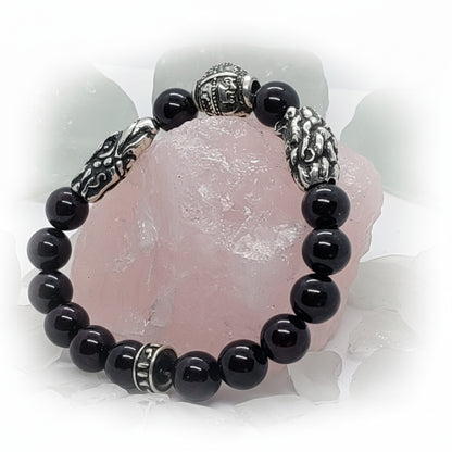 Tigran The Great and Lion and Eagle Silver Beads with Garnet stone Beads Bracelet