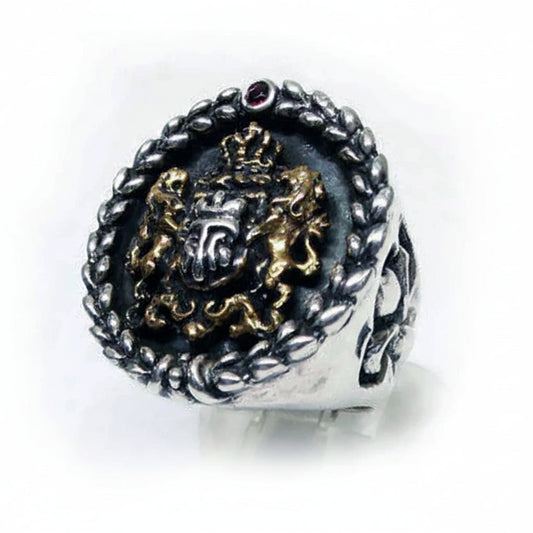 TIGRANI HERALDRY logo Sterling Silver Ring with Ruby