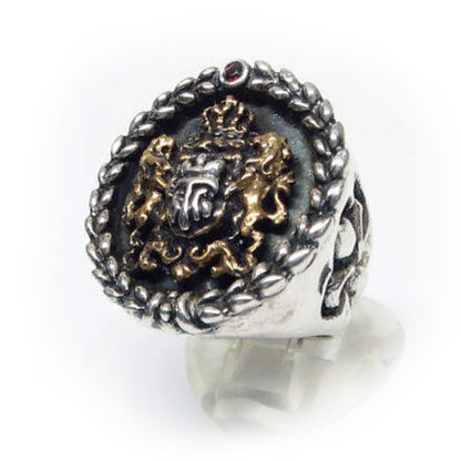 TIGRANI HERALDRY logo Sterling Silver Ring with Ruby