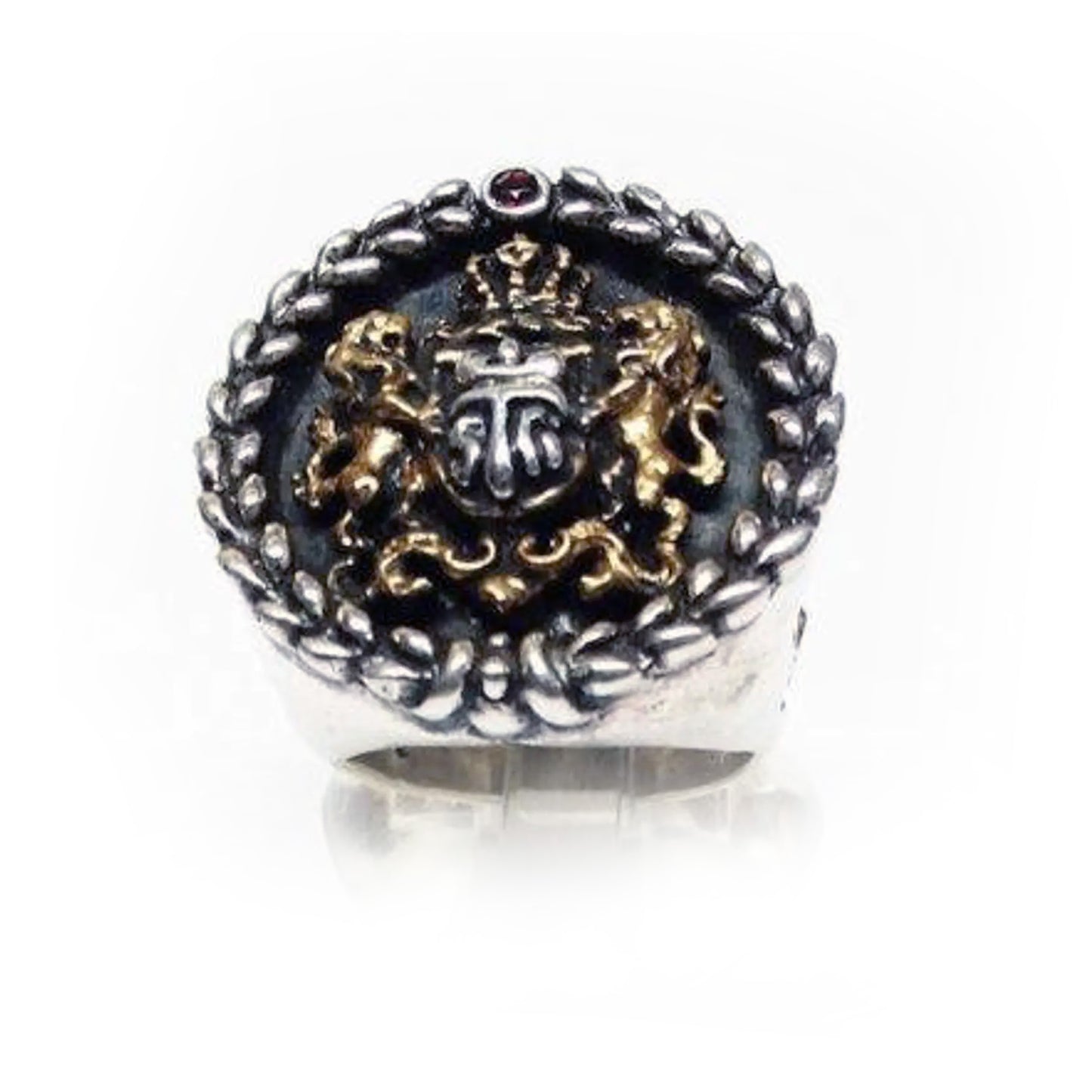 TIGRANI HERALDRY logo Sterling Silver Ring with Ruby