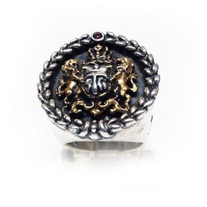 TIGRANI HERALDRY logo Sterling Silver Ring with Ruby