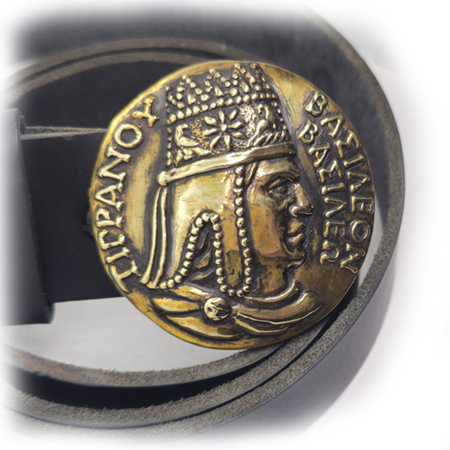 Tigran Kings of King Vasileon Vasilen Armenian Brass Belt Buckle with Genuine leather 1.5-inch Belt