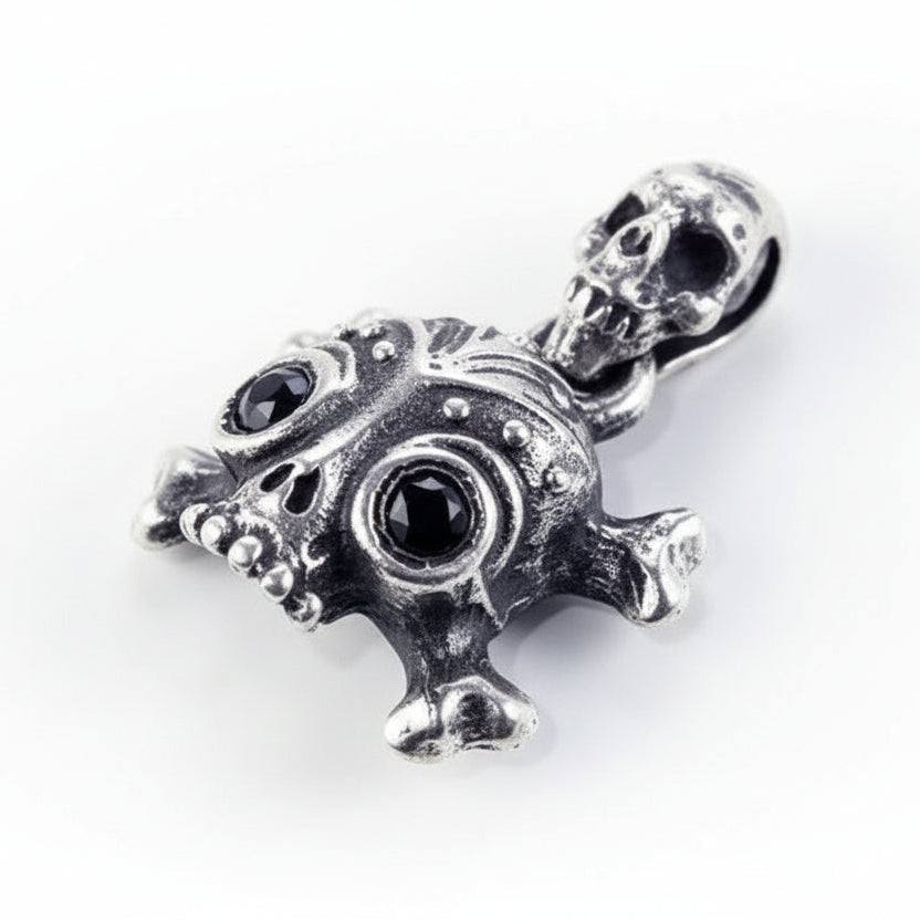 Toxic Skull Sterling Silver Pendant with Black Onyx