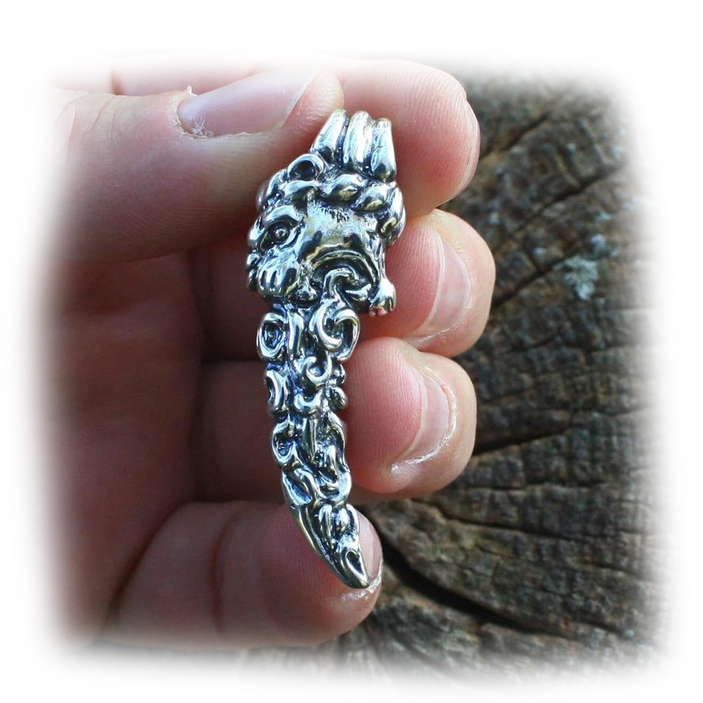 Tribal Lion Sterling Silver Tooth Pendant