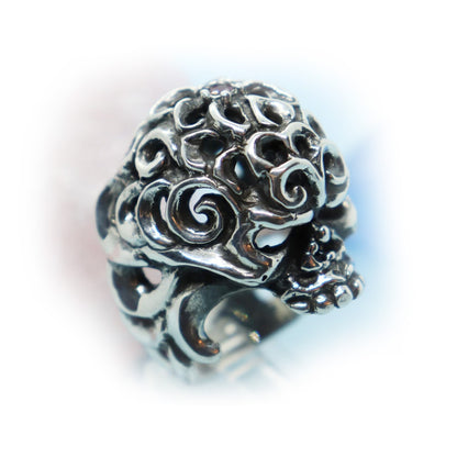 Tribal Skull Sterling Silver Ring with Ruby