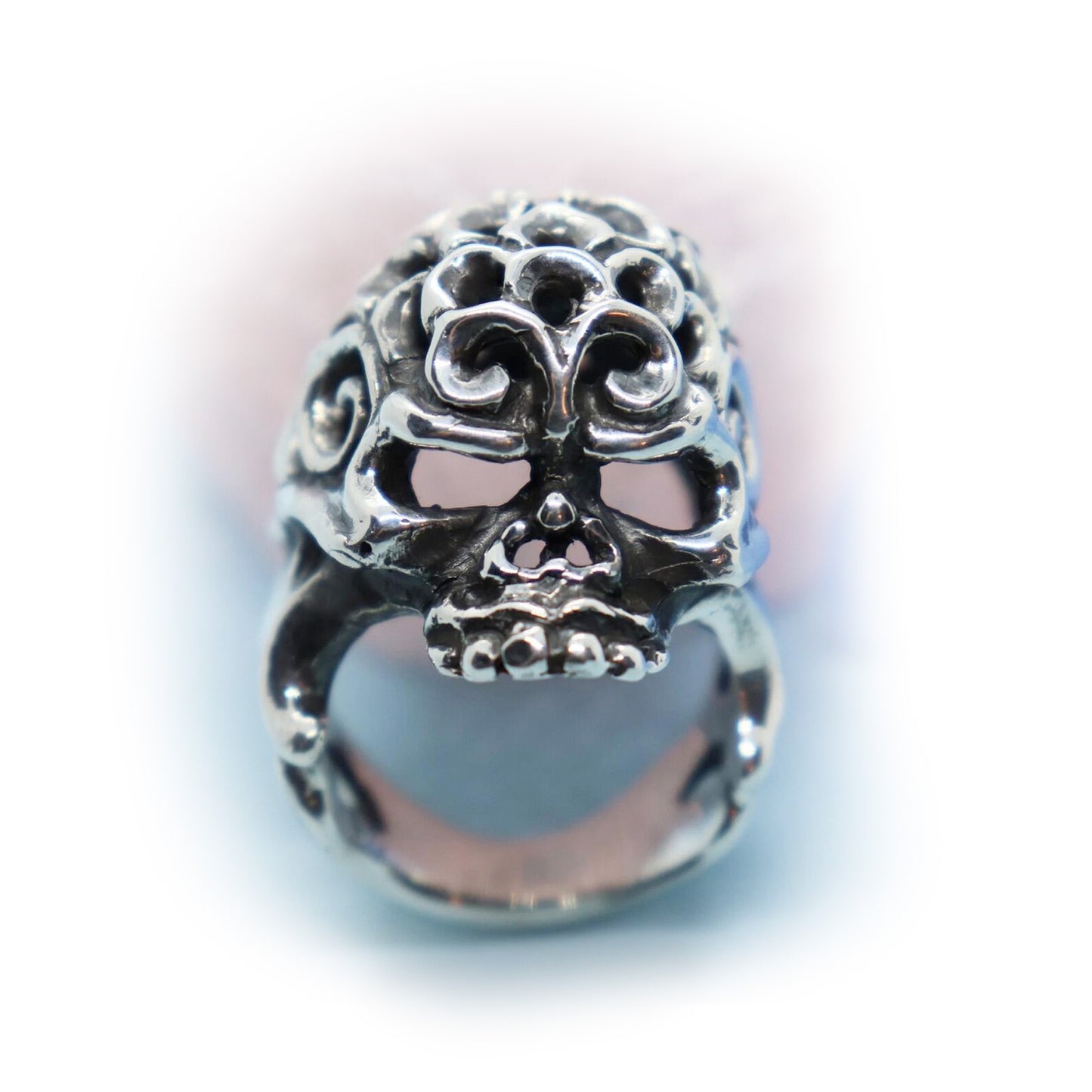 Tribal Skull Sterling Silver Ring with Ruby