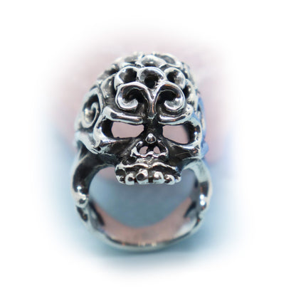 Tribal Skull Sterling Silver Ring with Ruby