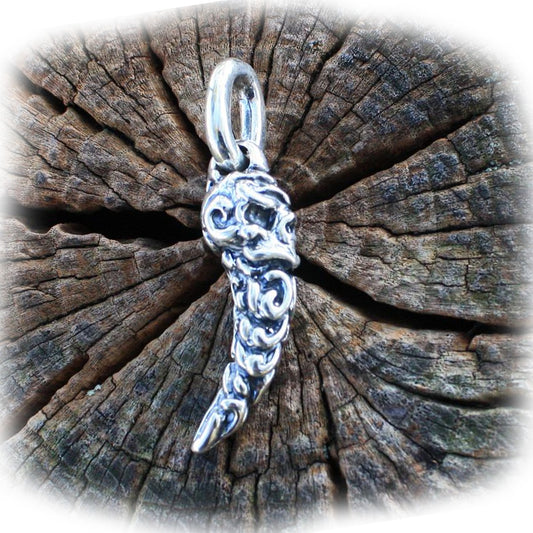 Tribal Skull Tooth Sterling Silver Pendant